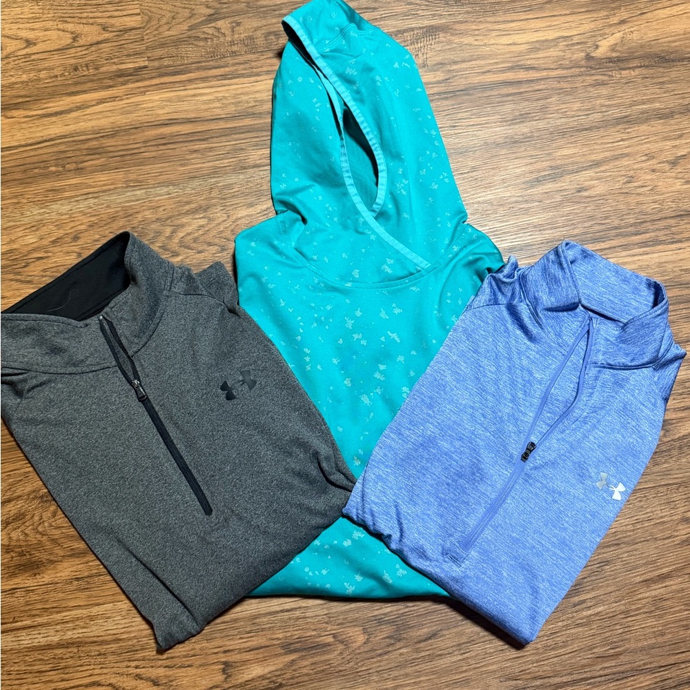 Under Armour quarter zips/hoodie Set - Gray, Teal, and Blue